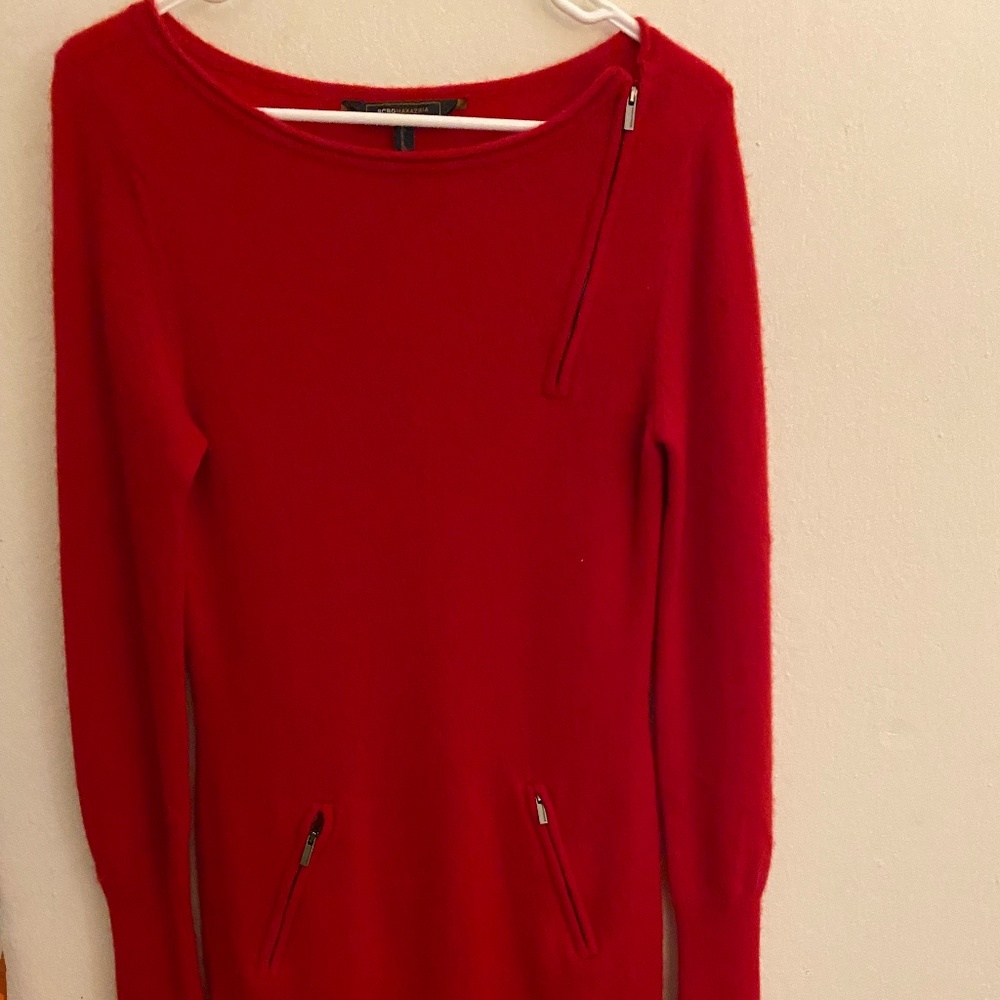 Red BCBG Wool Long Sleeve Mini Dress, Size S